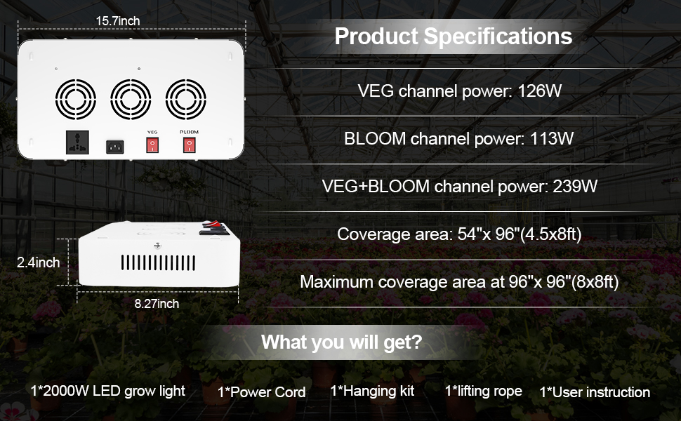 KOSCHEAL 2000W LED Grow Light Full Spectrum with Samsung LM301B and UV LEDs Daisy Chain Grow Lights for Indoor Plants 16 2000w led grow light