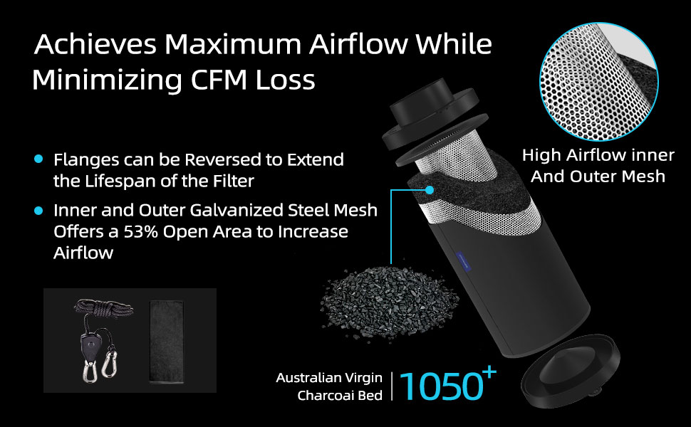 HYDROWE 4 Inch Air Carbon Filter for Grow Tent,Smellines Control with Australia Virgin Charcoal for inline duct fan,Hydroponic Growth,Pre-Filter Included 11 AIR carbon filter