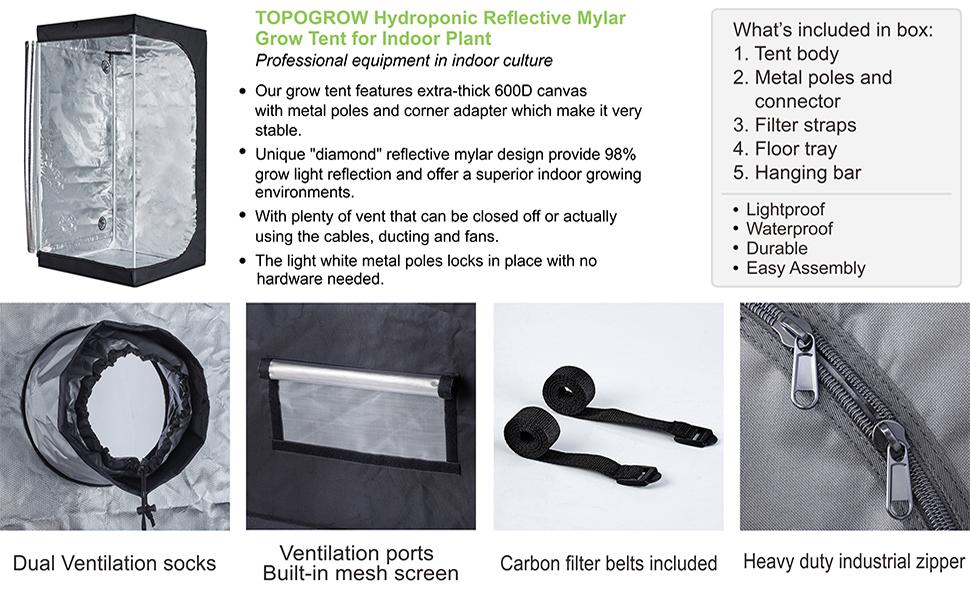 TopoGrow LED Grow Tent Complete Kit LED 600W LED Grow Light Kit +32"X32"X63" Indoor Grow Tent + 4" Fan Filter Ducting Combo Hydroponics Tent System 13 q