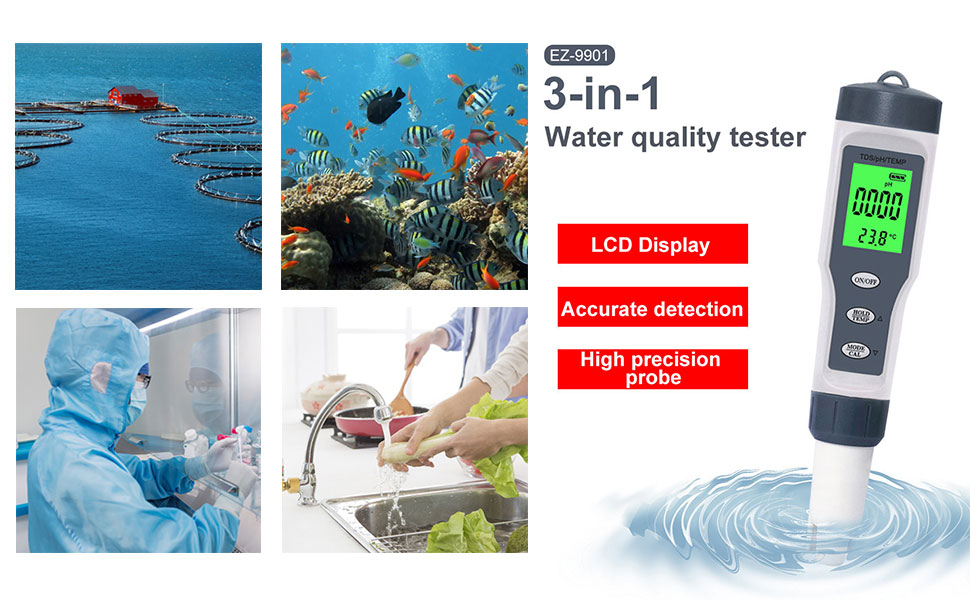 3 in 1 PH Meter with TDS/Temp Meter, TDS Water Tester ±0.05 PH High Accuracy with 0-14 PH Measurement Range for Drinking Water, Aquarium, Hydroponics 21 PH Tester