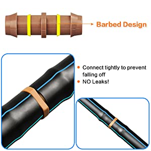 JAYEE 24P Drip Irrigation Fittings Kit for 1/2" Tubing (.600 ID), 17mm Parts- 6 Tees, 6 Couplings, 6 Elbows,6 End Cap Plugs- Barded Connectors for Rain Bird Pipe and Sprinkler Systems (24 Pieces Set) 19 4