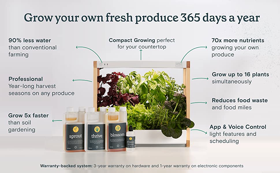Rise Gardens Personal Garden and Starter Kit | Hydroponics Growing System, Wi-Fi & App Controlled Indoor Garden with Growing Lights & Self-Watering System | Includes 8 Seed Pods & 6 Weeks Nutrients 8 farmstand hydroponic planter garden fresh kitchen aeroponics growing system grow tower