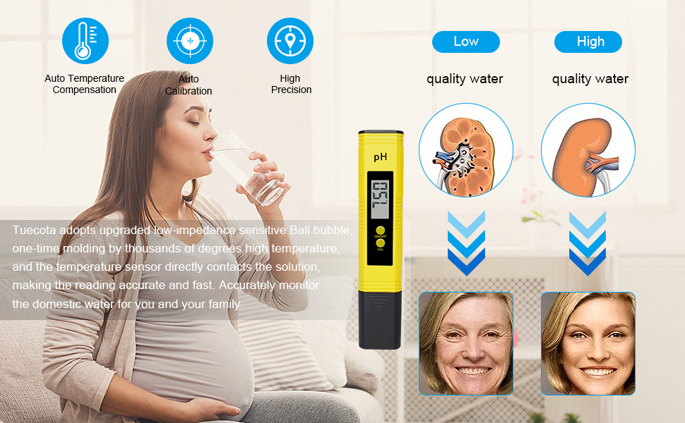 PH and TDS Meter Combo, Tuecota Digital ph Water Tester, 3-in-1 TDS Temperature & EC Meter, Digital Water Tester, Ultrahigh Accuracy Water Quality Tester for Drinking Water, Hydroponics, Aquarium etc 11 PH Meter