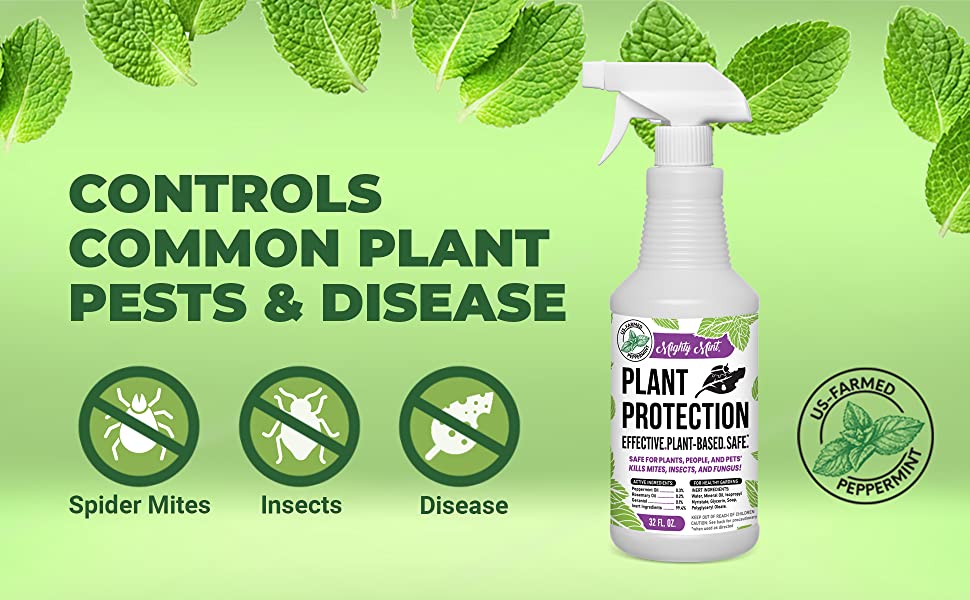 Mighty Mint 32oz Plant Protection Peppermint Spray for Spider Mites, Insects, Fungus, and Disease 10 Works to kill, control, and prevent, spider mites, insects, aphids, and fungal disease