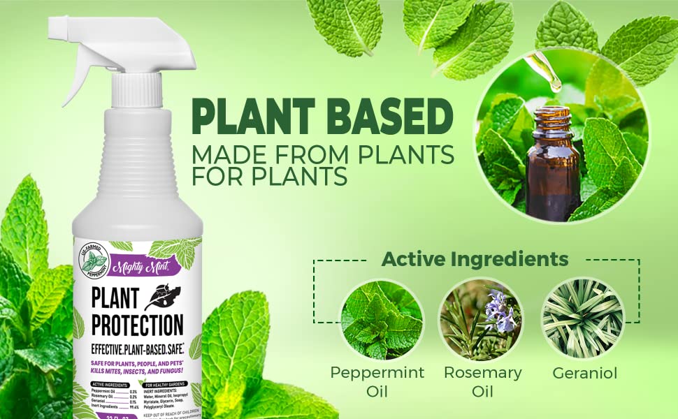 Mighty Mint 32oz Plant Protection Peppermint Spray for Spider Mites, Insects, Fungus, and Disease 20 Transparent, plant-based active ingredients. Made with peppermint oil and rosemary oil.