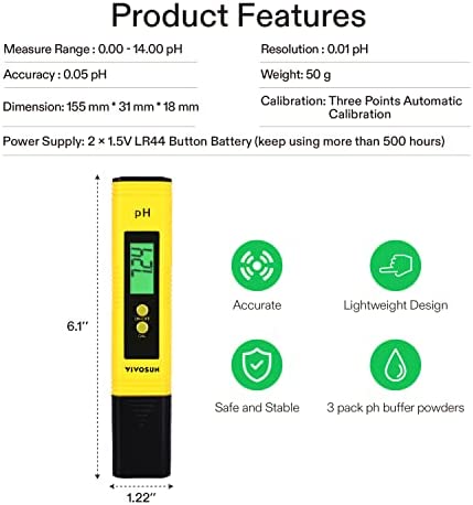 VIVOSUN pH and TDS Meter Combo, 0.05ph High Accuracy Pen Type pH Meter ± 2% Readout Accuracy 3-in-1 TDS EC Temperature Meter for Hydroponics, Household Drinking, and Aquarium, UL Certified 6 VIVOSUN pH and TDS Meter Combo, 0.05ph High Accuracy Pen Type pH Meter ± 2% Readout Accuracy 3-in-1 TDS EC Temperature Meter for Hydroponics, Household Drinking, and Aquarium, UL Certified - Image 6