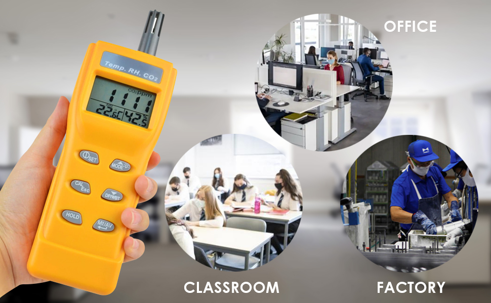 CO2 Meter Air Quality Monitor Handheld CO2 Monitor 0~9999ppm Measurement Carbon Dioxide Temperature Humidity Detector NDIR Sensor Indoor Outdoor Air Quality Tester 23 CO2 meter
