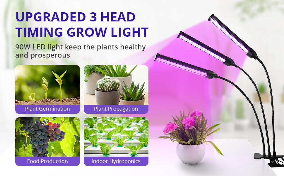 Grow Light for Indoor Plants - Adjustable Gooseneck Growing Light Strip W/9 Dimmable Red Blue Spectrum 3 Modes Auto ON/Off 3/9/12H Timer for Flower Greenhouse Veg Hydroponic Succulent Potted Growth 35 Growing lamps Strip Bar
