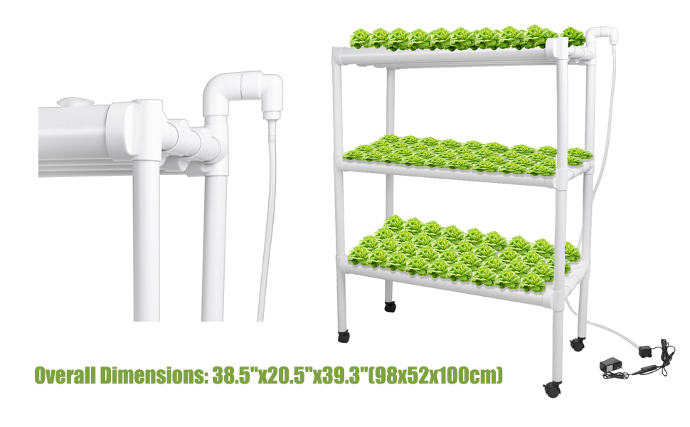 Hydroponic Grow Kit, Hydroponics Pipe Growing System 3 Layer 108 Plant Sites 12 PVC Pipes Vegetable Growing Tools for Leafy Vegetables 16 Overall Dimensions