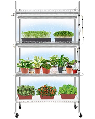 Monios-L T5 Grow Lights 4ft, LED Plant Grow Light, 120W (6 x 20W), LED Grow Light Strip for Greenhouse, Plant Grow Shelf, Plug and Play Easy Installation, 6-Pack 15 plant grow shelf with grow light systems
