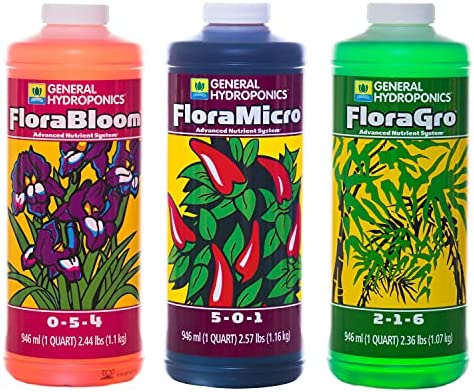 General Hydroponics Flora Series: FloraMicro, FloraBloom, FloraGro - 3-Part Hydroponic Nutrient System, 1 qt. Bottles 1 hydroponic nutrients