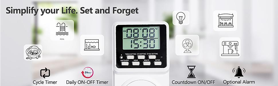 Techbee Indoor Digital Infinite Repeat Cycle Intermittent Outlet Timer Plug 24 Hour Programmable Timed Electrical Power Switch with Countdown Delay on Off Function for Lights and Appliances (2 Pack) 16 2