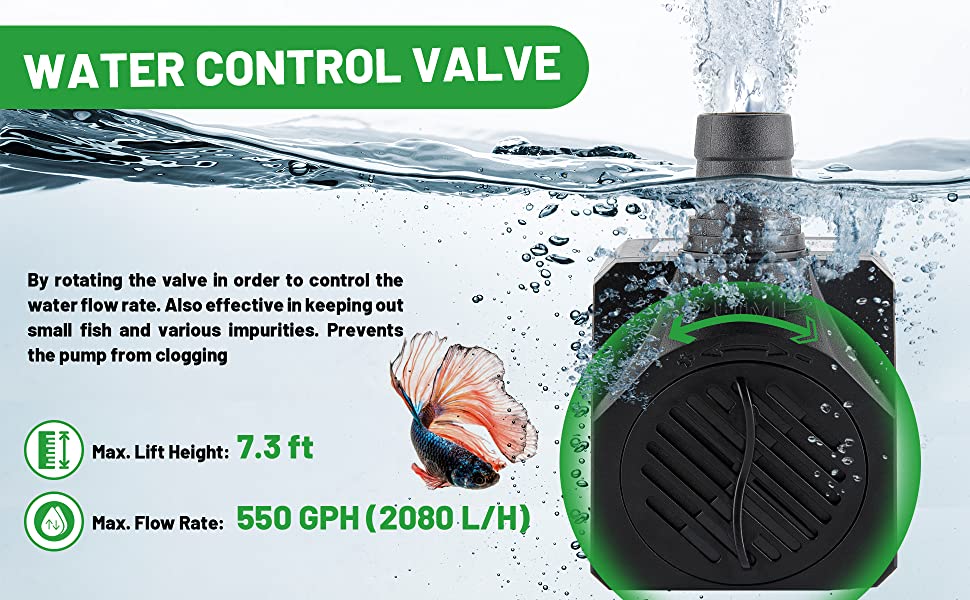 Yochaqute Aquarium Submersible Water Pump: 550GPH 30W Quiet Mini Adjustable with 6ft Power Cord for Hydroponics | Garden Waterfall | Pond | Fish Tank| Fountain 13 aquarium pump