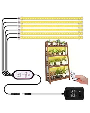 LED Grow Light Strips for Indoor Plants, 4Pack Full Spectrum Sunlike Plant Grow Light with Auto ON & Off Timer 144 LED/10 Dimmable Level/4 Switch Mode Seedling Hydroponics Succulent Winter Plants 11 LED Grow Light Strips for Indoor Plants