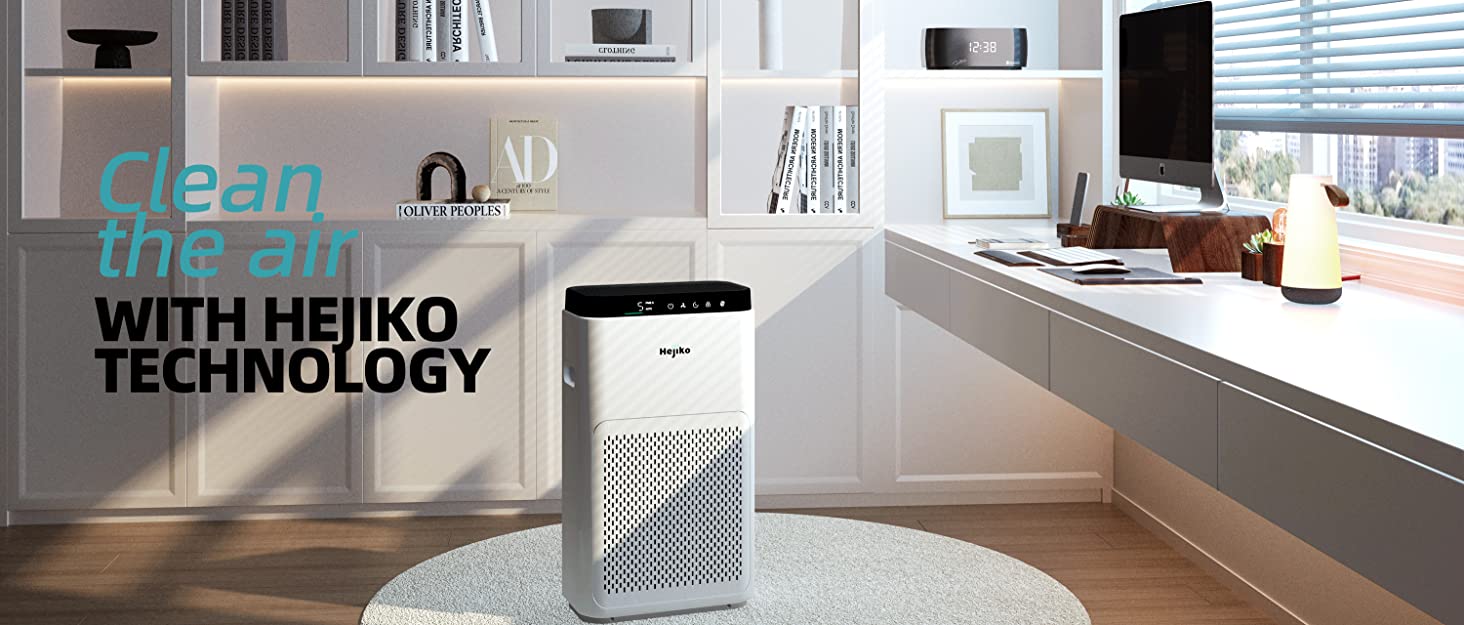Hejiko Air Purifiers for Home Large Room,1200 sq ft, 5 Stage Filtration System, H13 True HEPA with Washable Filter, Remove 99.97% Allergens, Dust, Pet Hair, Pollen, Smoke, Air Quality Sensor, 20dB 10 hejiko air purifier, air purifiers for home large room