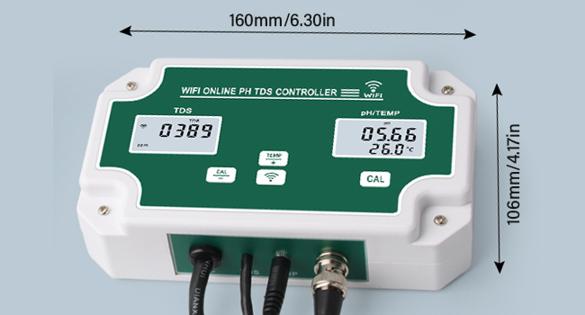 Yewhick WiFi Water Quality Monitor with Controller, Online pH TDS Monitor for RO Water System, Zero Water, Hard Water, Hydroponics System Agricultural Irrigation, Support Tuya APP Remote Control 17 tds meter