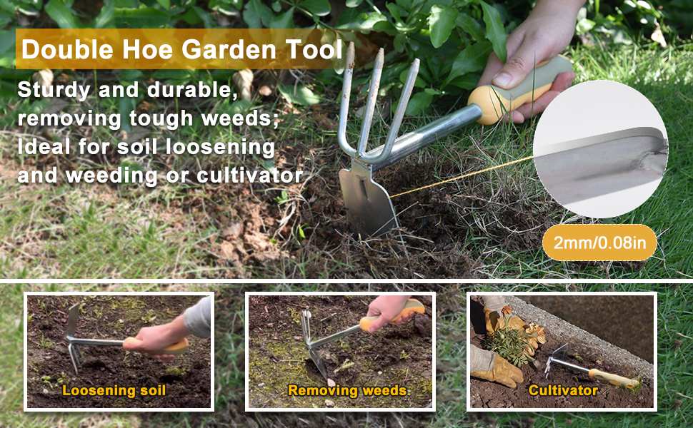 Garden Tool Set, WisaKey 9 Piece Stainless Steel Heavy Duty Green Gardening Tools with Non-Slip Ergonomic Handle, Durable Garden Tool Bag, Ideal Gardening Hand Tools, Gardening Gifts for Women and Men 12 Hoe Garden Tool