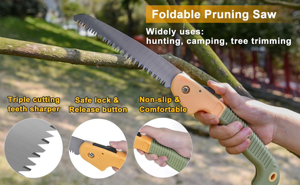 Garden Tool Set, WisaKey 9 Piece Stainless Steel Heavy Duty Green Gardening Tools with Non-Slip Ergonomic Handle, Durable Garden Tool Bag, Ideal Gardening Hand Tools, Gardening Gifts for Women and Men 14 Pruning Saws