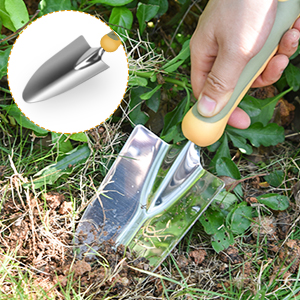 Garden Tool Set, WisaKey 9 Piece Stainless Steel Heavy Duty Green Gardening Tools with Non-Slip Ergonomic Handle, Durable Garden Tool Bag, Ideal Gardening Hand Tools, Gardening Gifts for Women and Men 16 Garden Trowel