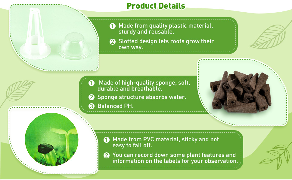 Hydroponic Garden Accessories Pod Kit Including Grow Baskets Transparent Insulation Lids Plant Grow Sponges Labels for Seed Starting System (120 Pieces) 11 3