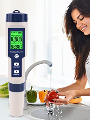 PH Meter,Water Tester 5 in 1 PH/TDS/Salinity/Temp&EC Meter,PH Meter for Water,IP67 Waterproof PH Pen,PPM Meter with Backlit,Salinity Tester for Saltwater Aquarium,Swimming Pool&Seawater. 26 digital pool water tester