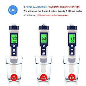 PH Meter,Water Tester 5 in 1 PH/TDS/Salinity/Temp&EC Meter,PH Meter for Water,IP67 Waterproof PH Pen,PPM Meter with Backlit,Salinity Tester for Saltwater Aquarium,Swimming Pool&Seawater. 24 3点矫正