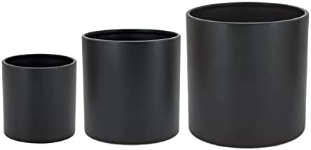 Amazon Basics Assorted Sizes Smooth Ceramic Planters, Set of 3, Black 1 plant pots