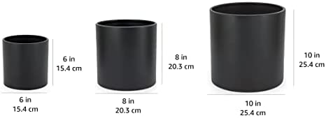 Amazon Basics Assorted Sizes Smooth Ceramic Planters, Set of 3, Black 5 Amazon Basics Assorted Sizes Smooth Ceramic Planters, Set of 3, Black - Image 5