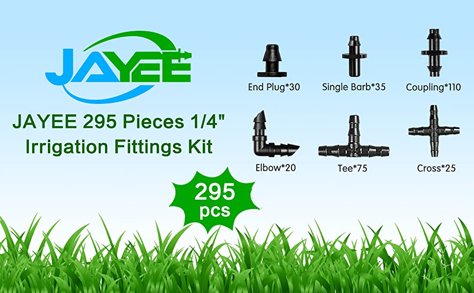 295 Pcs Drip Irrigation Fittings Kit for 1/4" Tubing 9 drip irrigation
