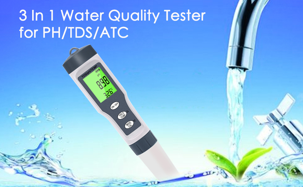 3 in 1 PH Meter with TDS/Temp Meter, TDS Water Tester ±0.05 PH High Accuracy with 0-14 PH Measurement Range for Drinking Water, Aquarium, Hydroponics 9 water tester