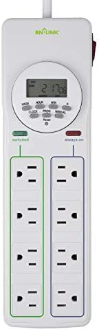 BN-LINK 8 Outlet Surge Protector with 7-Day Digital Timer (4 Outlets Timed, 4 Outlets Always On) - White 1 hydroponic timer