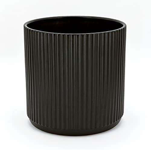Amazon Basics Fluted Ceramic Planter, 8-Inch, Black 1 plant pots