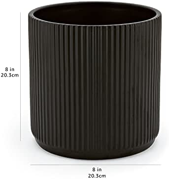 Amazon Basics Fluted Ceramic Planter, 8-Inch, Black 5 Amazon Basics Fluted Ceramic Planter, 8-Inch, Black - Image 5