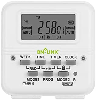BN-LINK 7 Day Heavy Duty Digital Programmable Timer Outlet - Dual Electrical Outlet Timer 2 Independently Plug-in Grounded Outlets Switch 8 ON/Off Programs 3 Prong Timer for Light Lamp Fan 15A/1875W 1 hydroponic pump timer