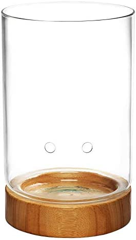 Pot & Pebble Glass Indoor Planter with Wooden Base & Water Level Control: Transparent for Root Visibility (Suitable for Semi-Hydroponic or General Use) Easier Plant Care, Less Watering & More Growth! 1 hydroponic pots