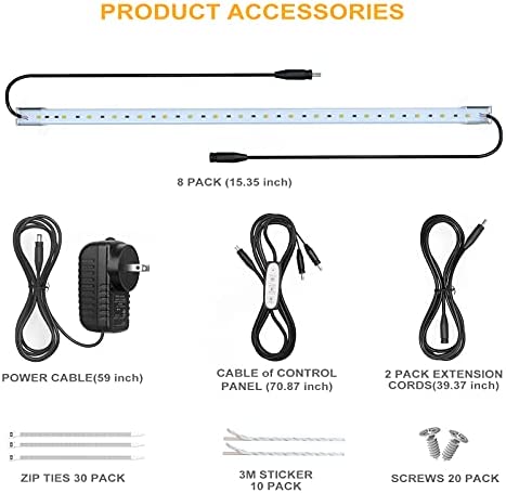 LED Grow Light Strip, 8 Pack Grow Lights for Indoor Plants, 80W Full Spectrum Plant Lights with 4 Dimmable Level, Auto On/Off 3/6/12H Timer, Sunlike Grow Lamp for Seedling Veg Flower Hydroponics 6 LED Grow Light Strip, 8 Pack Grow Lights for Indoor Plants, 80W Full Spectrum Plant Lights with 4 Dimmable Level, Auto On/Off 3/6/12H Timer, Sunlike Grow Lamp for Seedling Veg Flower Hydroponics - Image 6