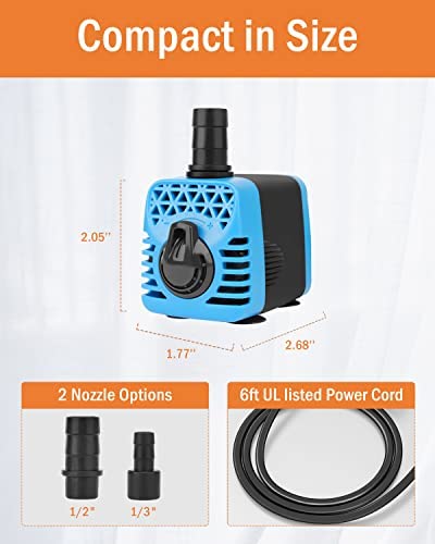 Kulife 210GPH Submersible Water Pumps (800L/H, 10W) Fountain Pump Pond Pump Aquarium Water Pump with Flow Control and Hose for Fish Tank, Fountain, Waterfall, Filtration, Water feature, Hydroponics 3 Kulife 210GPH Submersible Water Pumps (800L/H, 10W) Fountain Pump Pond Pump Aquarium Water Pump with Flow Control and Hose for Fish Tank, Fountain, Waterfall, Filtration, Water feature, Hydroponics - Image 3