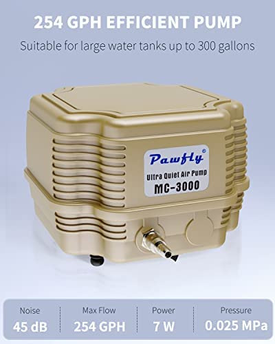 Pawfly 254 GPH Aquarium Air Pump Adjustable Quiet Oxygen Aerator Pump with Multi-Port Air Flow Control Lever Valve Splitter and Airline Tubing for Fish Tanks Ponds and DWC Systems Up to 300 Gallons 2 Pawfly 254 GPH Aquarium Air Pump Adjustable Quiet Oxygen Aerator Pump with Multi-Port Air Flow Control Lever Valve Splitter and Airline Tubing for Fish Tanks Ponds and DWC Systems Up to 300 Gallons - Image 2