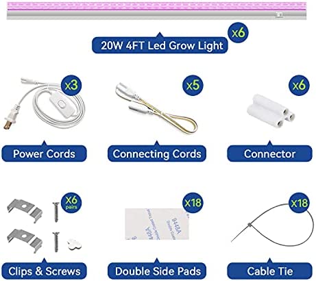 Monios-L T5 Grow Lights 4ft, LED Plant Grow Light, 120W (6 x 20W), LED Grow Light Strip for Greenhouse, Plant Grow Shelf, Plug and Play Easy Installation, 6-Pack 6 Monios-L T5 Grow Lights 4ft, LED Plant Grow Light, 120W (6 x 20W), LED Grow Light Strip for Greenhouse, Plant Grow Shelf, Plug and Play Easy Installation, 6-Pack - Image 6