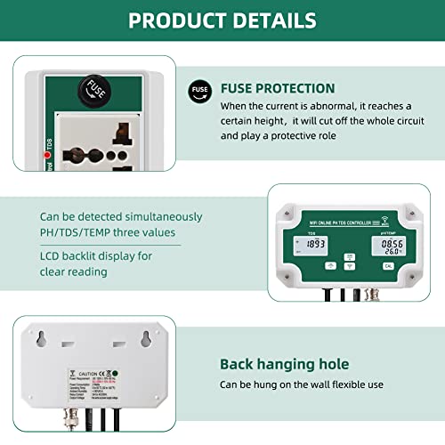 Yewhick WiFi Water Quality Monitor with Controller, Online pH TDS Monitor for RO Water System, Zero Water, Hard Water, Hydroponics System Agricultural Irrigation, Support Tuya APP Remote Control 5 Yewhick WiFi Water Quality Monitor with Controller, Online pH TDS Monitor for RO Water System, Zero Water, Hard Water, Hydroponics System Agricultural Irrigation, Support Tuya APP Remote Control - Image 5