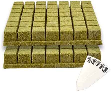 1.5" Grodan Rockwool Cubes for Seed Starter (98 Hydroponic Plugs) + The Hydroponic City Stakes 1 hydroponic rockwool