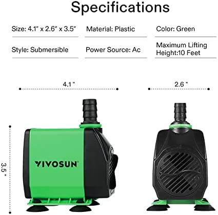 VIVOSUN 800GPH Submersible Pump(3000L/H, 24W), Ultra Quiet Water Pump 2 VIVOSUN 800GPH Submersible Pump(3000L/H, 24W), Ultra Quiet Water Pump - Image 2