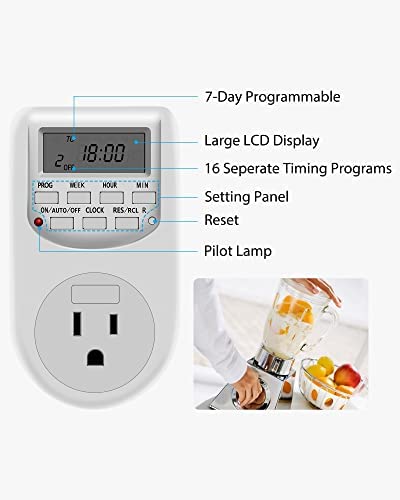 NICREW Outlet Timer, 24 Hours Programmable and Plug in Timer for Electrical Outlets Indoor, Digital Timer for Aquarium Light and Lamp, 15A / 1800W 3 NICREW Outlet Timer, 24 Hours Programmable and Plug in Timer for Electrical Outlets Indoor, Digital Timer for Aquarium Light and Lamp, 15A / 1800W - Image 3