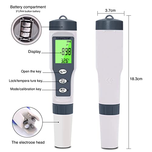 3 in 1 PH Meter with TDS/Temp Meter, TDS Water Tester ±0.05 PH High Accuracy with 0-14 PH Measurement Range for Drinking Water, Aquarium, Hydroponics 2 3 in 1 PH Meter with TDS/Temp Meter, TDS Water Tester ±0.05 PH High Accuracy with 0-14 PH Measurement Range for Drinking Water, Aquarium, Hydroponics - Image 2