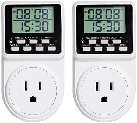 Techbee Indoor Digital Infinite Repeat Cycle Intermittent Outlet Timer Plug 24 Hour Programmable Timed Electrical Power Switch with Countdown Delay on Off Function for Lights and Appliances (2 Pack) 1 hydroponic pump timer