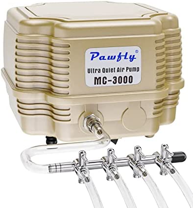 Pawfly 254 GPH Aquarium Air Pump Adjustable Quiet Oxygen Aerator Pump with Multi-Port Air Flow Control Lever Valve Splitter and Airline Tubing for Fish Tanks Ponds and DWC Systems Up to 300 Gallons 1 hydroponic air filter