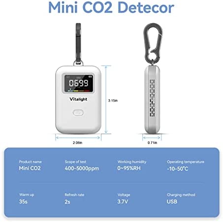 Vitalight Mini CO2 Detector, Air Quality Monitor, Stylish and Lightweight CO2 Monitor You Can Use Anywhere. White 3 Vitalight Mini CO2 Detector, Air Quality Monitor, Stylish and Lightweight CO2 Monitor You Can Use Anywhere. White - Image 3