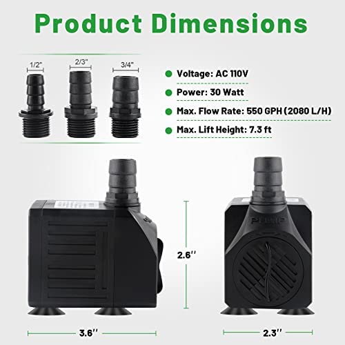Yochaqute Aquarium Submersible Water Pump: 550GPH 30W Quiet Mini Adjustable with 6ft Power Cord for Hydroponics | Garden Waterfall | Pond | Fish Tank| Fountain 2 Yochaqute Aquarium Submersible Water Pump: 550GPH 30W Quiet Mini Adjustable with 6ft Power Cord for Hydroponics | Garden Waterfall | Pond | Fish Tank| Fountain - Image 2