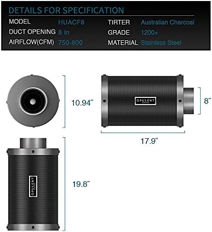 OPULENT SYSTEMS 8 Inch Air Carbon Filter Odor Control with Premium Australian Virgin Charcoal, for Inline Duct Fan, Grow Tent, Hydroponics and Odor Scrubber with Pre-Filter, 1 Pair hanger 2 OPULENT SYSTEMS 8 Inch Air Carbon Filter Odor Control with Premium Australian Virgin Charcoal, for Inline Duct Fan, Grow Tent, Hydroponics and Odor Scrubber with Pre-Filter, 1 Pair hanger - Image 2
