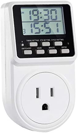 Techbee Digital Infinite Repeat Cycle Intermittent Timer Plug for Electrical Outlet, 24 Hour Programmable Indoor Timed Power Switch with Countdown Delay On and Off (120V, 15A) 1 hydroponic timer